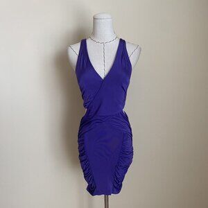 90s Y2K BEBE Fitted Purple Cutout Ruched Bodycon Sexy Dress Carrie Bradshaw
